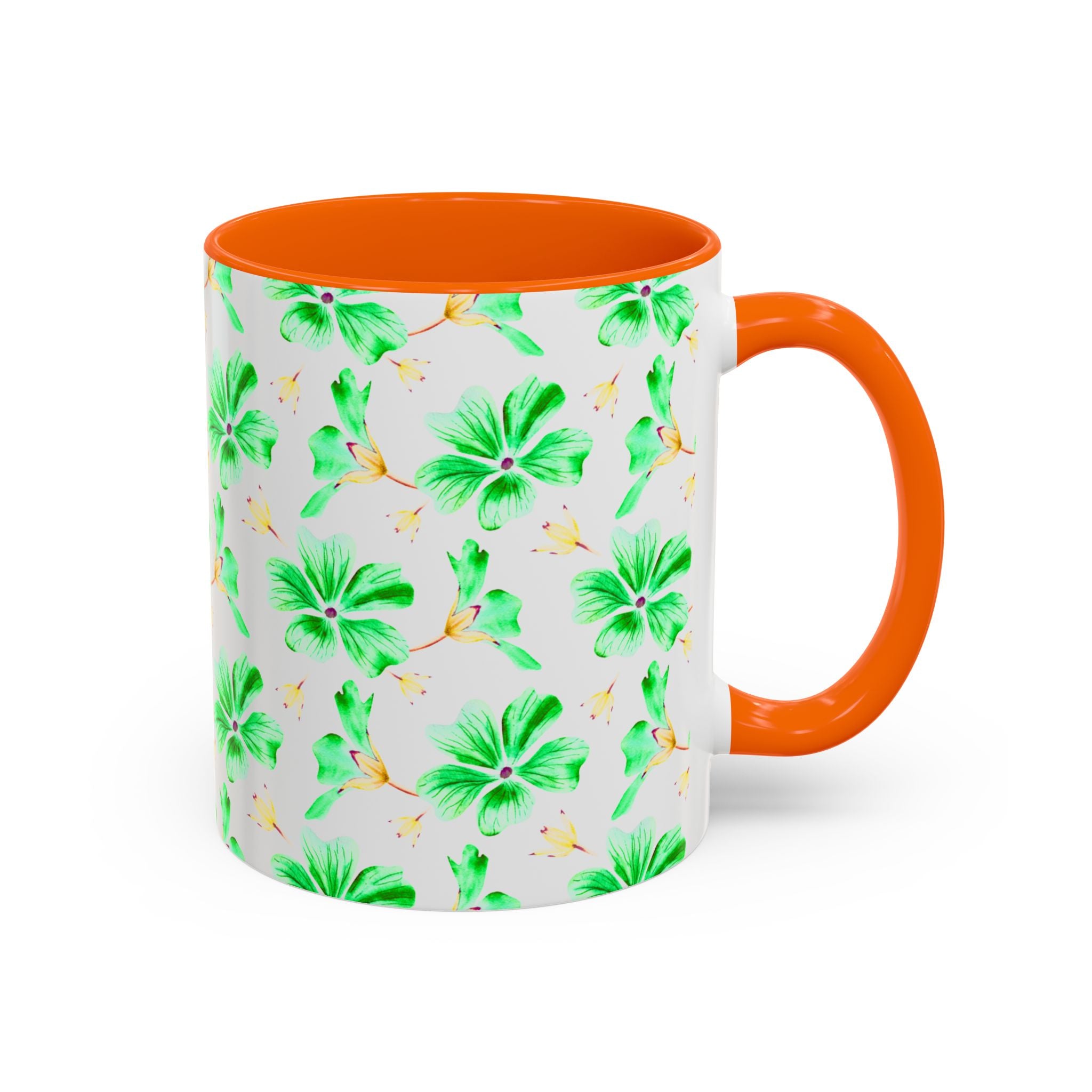 Green Watercolor Hibiscus Accent Coffee Mug – Tropical Floral Ceramic Mug