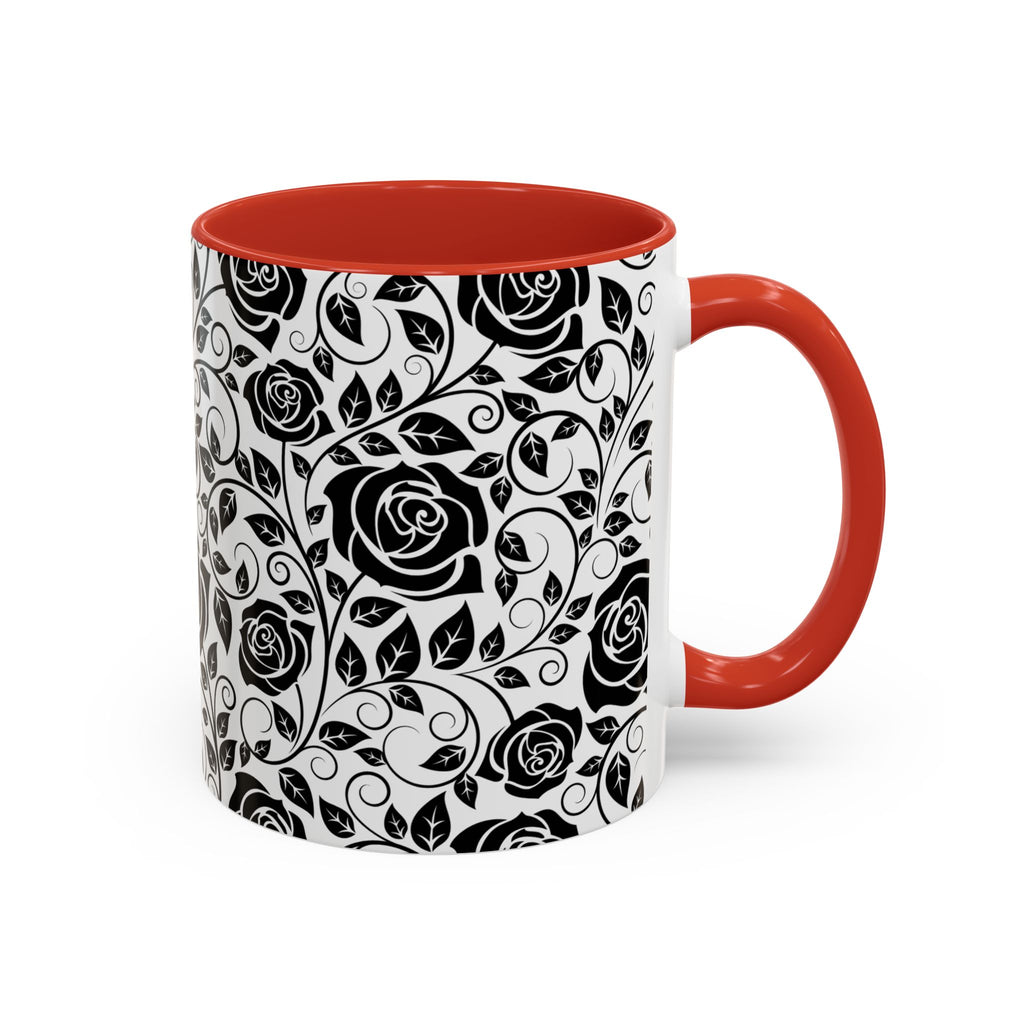 Black Rose Pattern Accent Coffee Mug — 11/15oz Ceramic Gift
