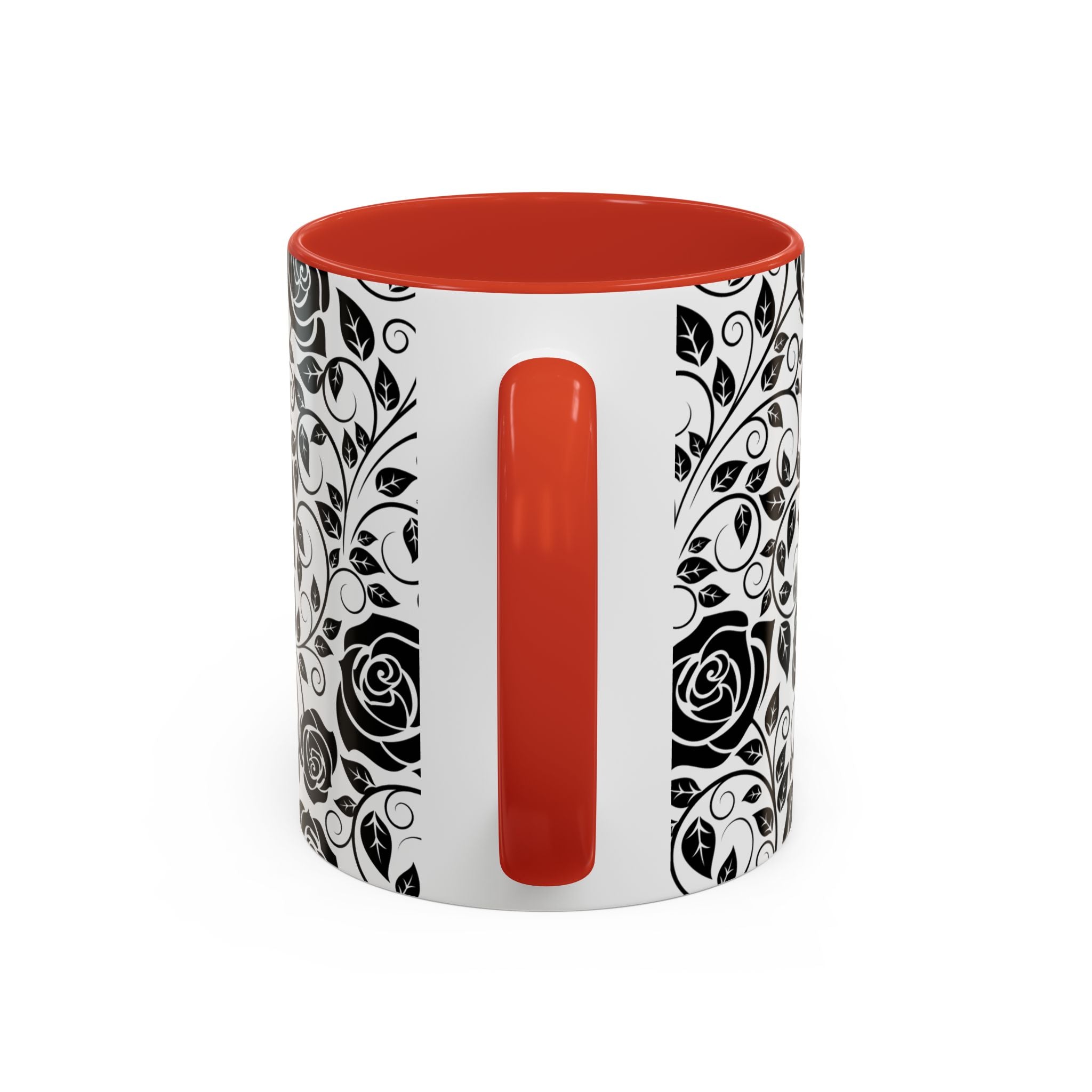 Black Rose Pattern Accent Coffee Mug — 11/15oz Ceramic Gift