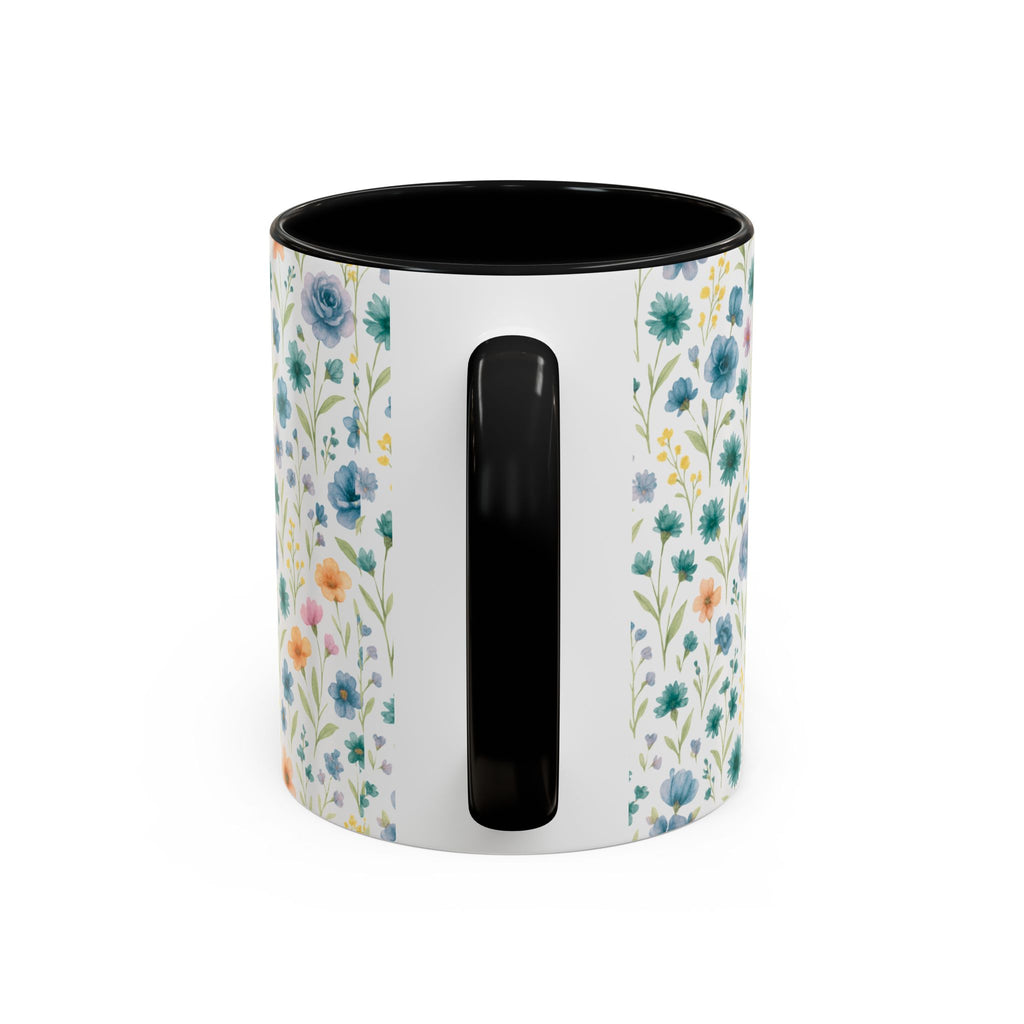 Floral Watercolor Accent Coffee Mug — Blue & Peach Wildflower Pattern (11/15oz)
