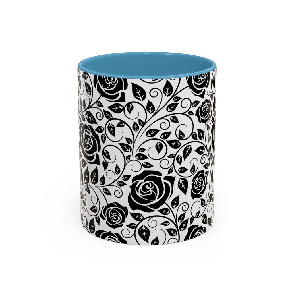 Black Rose Pattern Accent Coffee Mug — 11/15oz Ceramic Gift