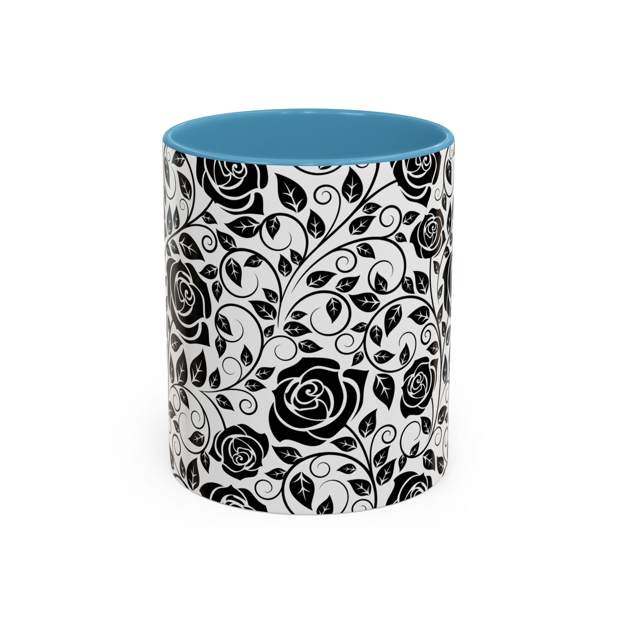 Black Rose Pattern Accent Coffee Mug — 11/15oz Ceramic Gift