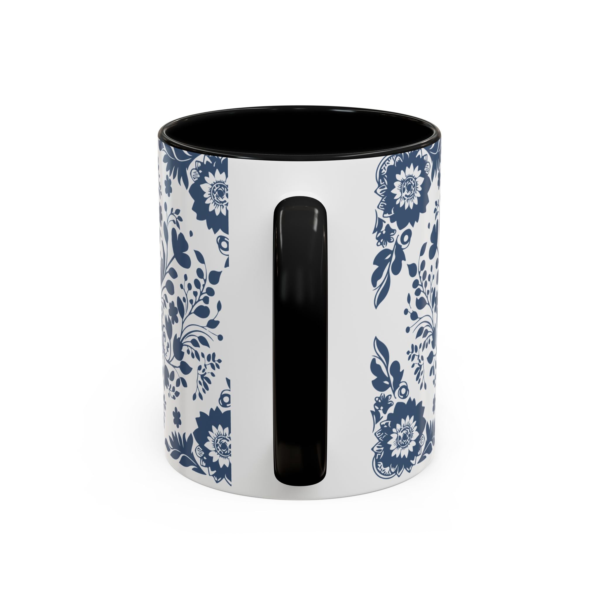 Blue Floral Accent Coffee Mug - Navy Vintage Delft Pattern (11/15oz)