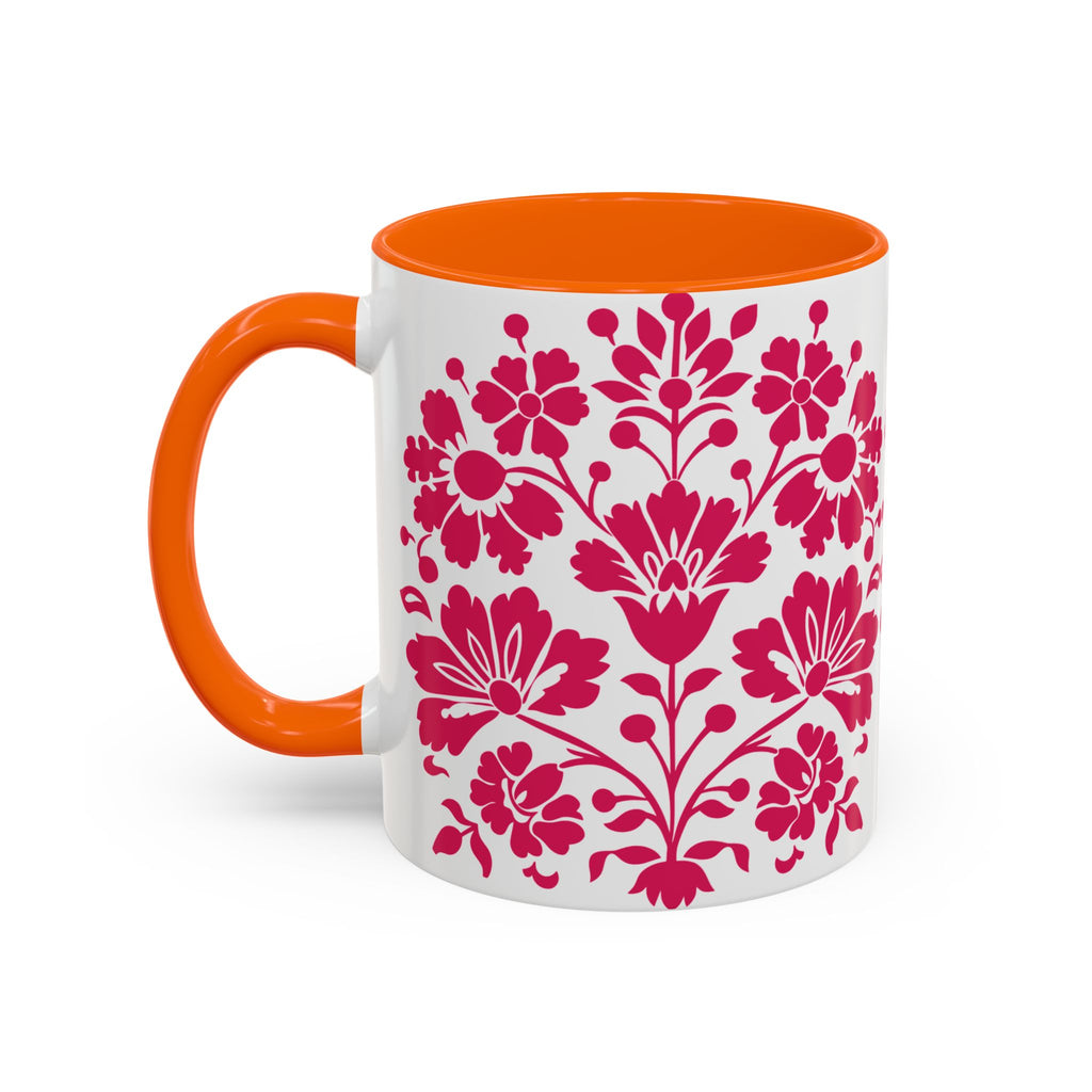 Pink Floral Accent Coffee Mug – 11/15oz Decorative Tea & Coffee Cup