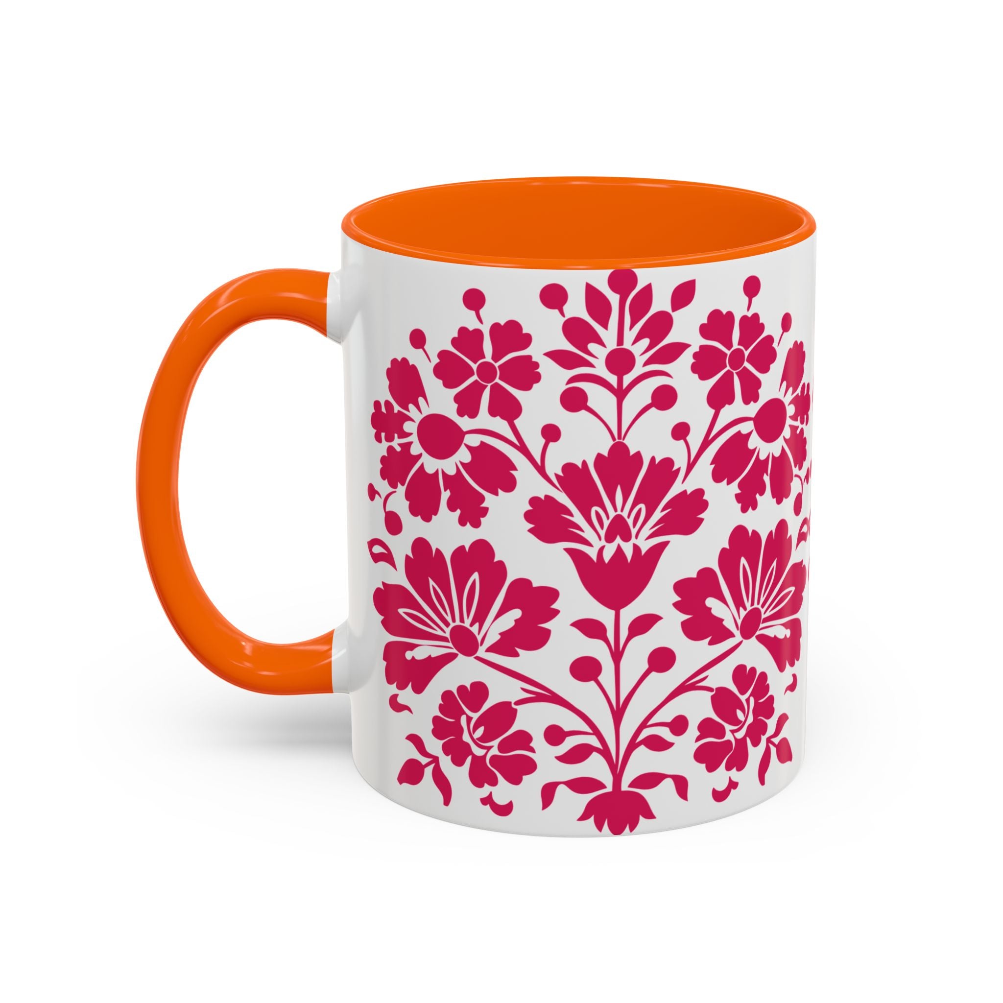 Pink Floral Accent Coffee Mug – 11/15oz Decorative Tea & Coffee Cup
