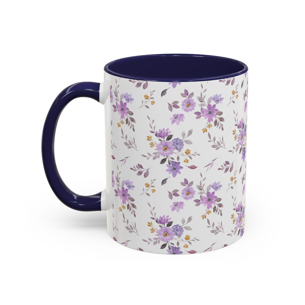 Floral Lavender Accent Coffee Mug — Purple Vintage Rose Pattern (11/15oz)