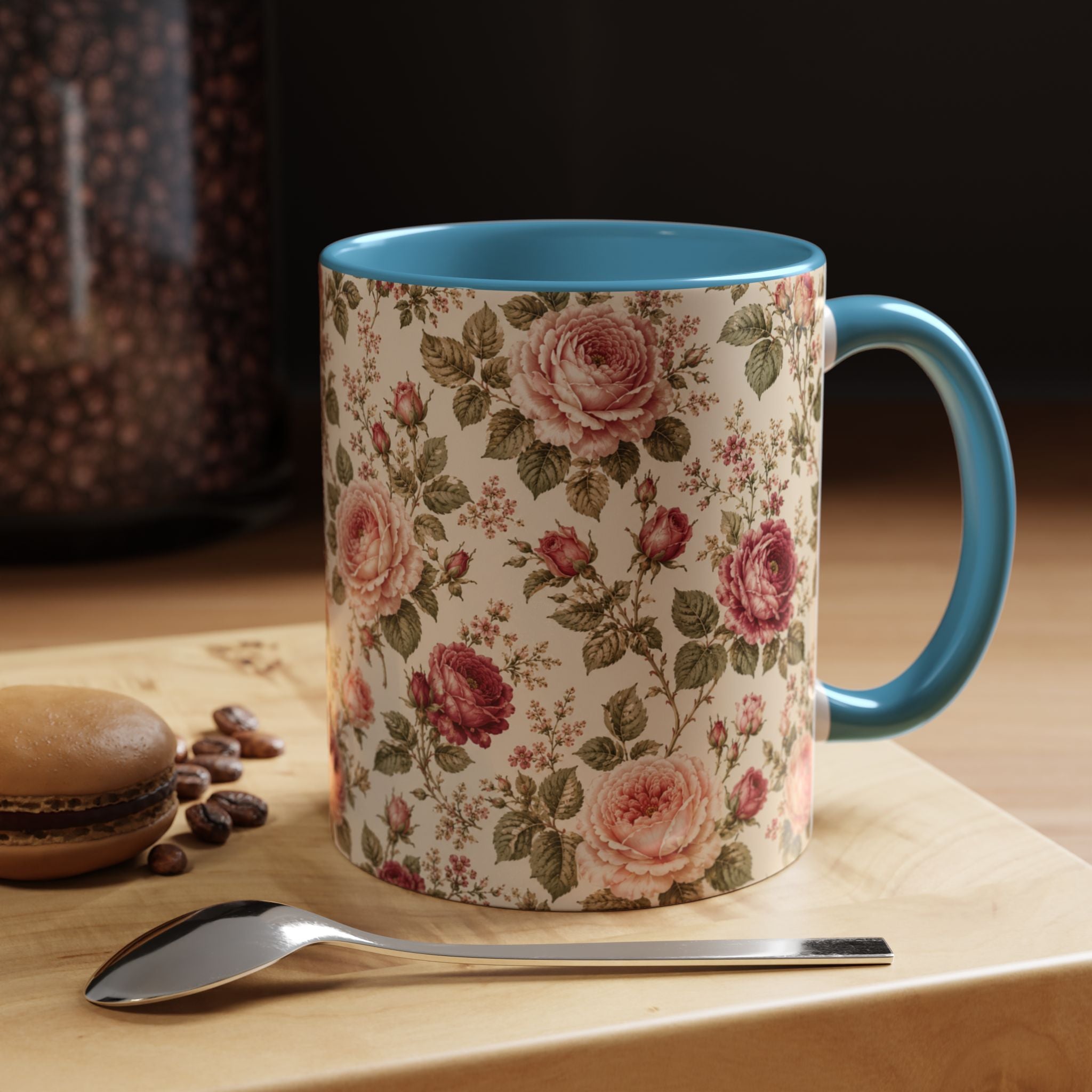 Vintage Rose Accent Coffee Mug – Floral 11/15oz Ceramic Cup