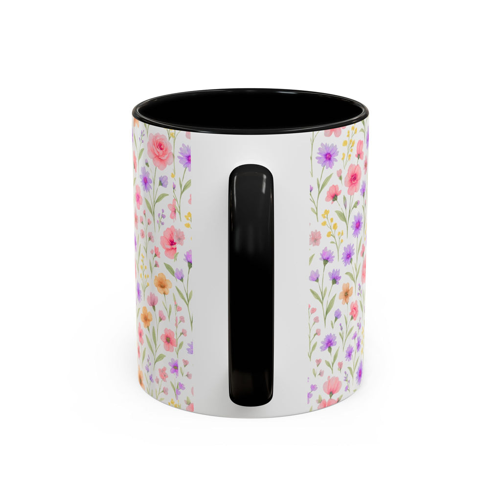 Floral Watercolor Accent Coffee Mug — Pastel Wildflower Pattern (11/15 oz)