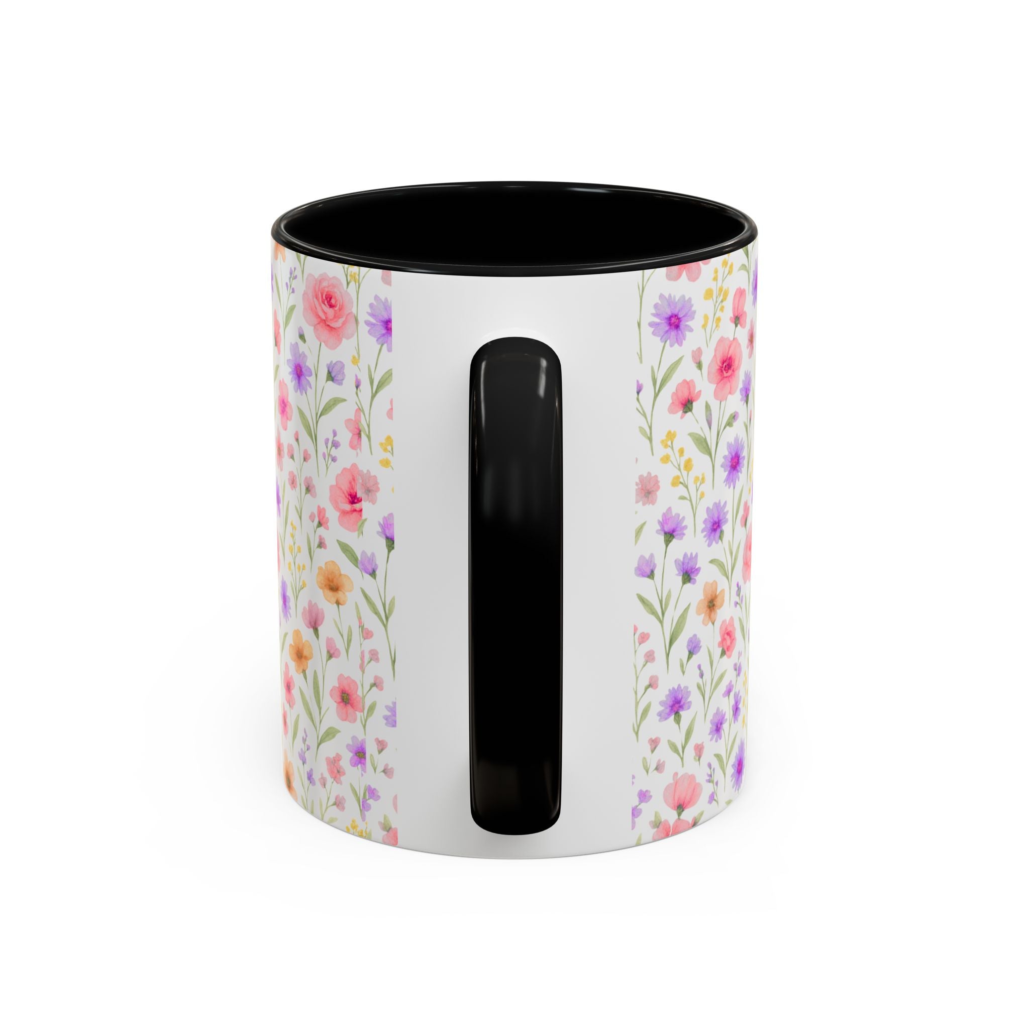 Floral Watercolor Accent Coffee Mug — Pastel Wildflower Pattern (11/15 oz)