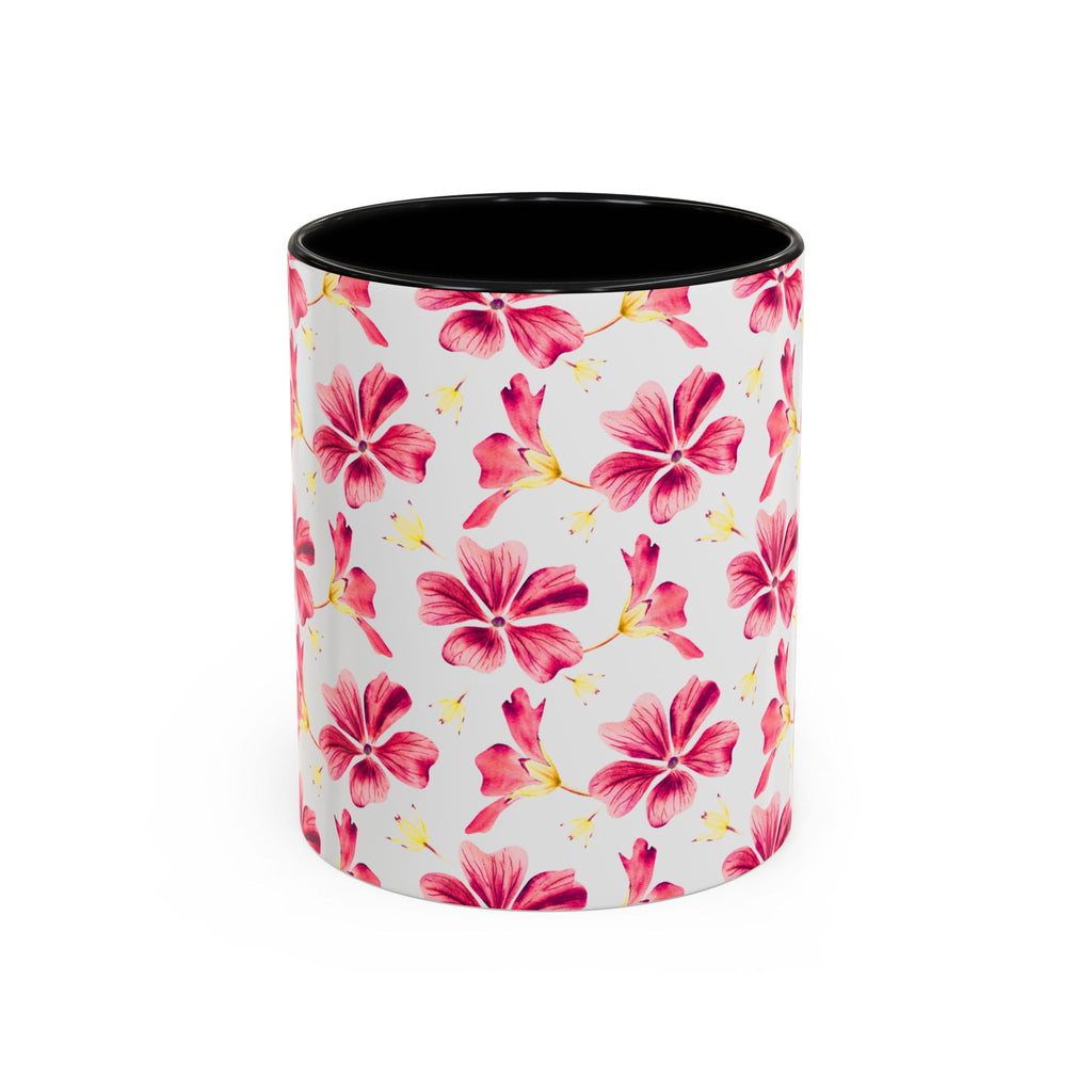 Pink Floral Accent Coffee Mug – Watercolor Hibiscus Pattern (11/15 oz)