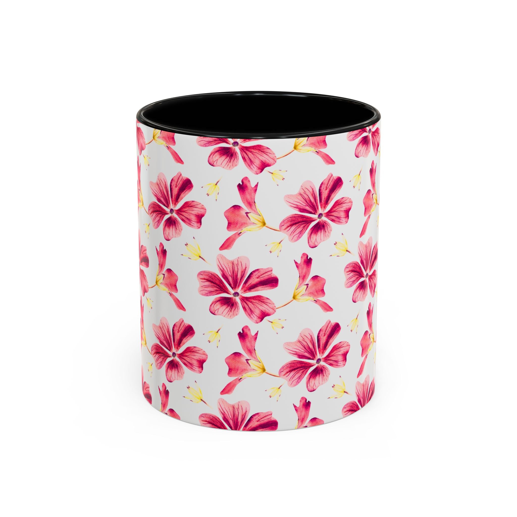 Pink Floral Accent Coffee Mug – Watercolor Hibiscus Pattern (11/15 oz)