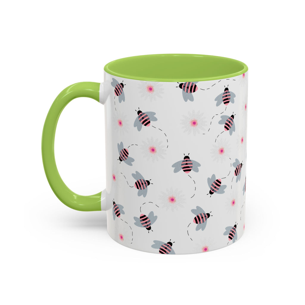 Bee Pattern Accent Coffee Mug — Cute Floral Honeybee Design, 11/15 oz