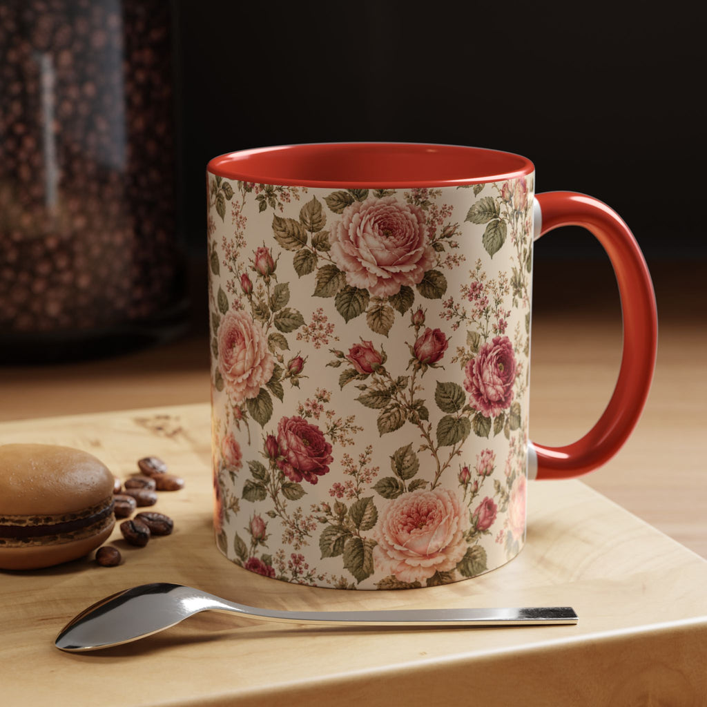 Vintage Rose Accent Coffee Mug – Floral 11/15oz Ceramic Cup