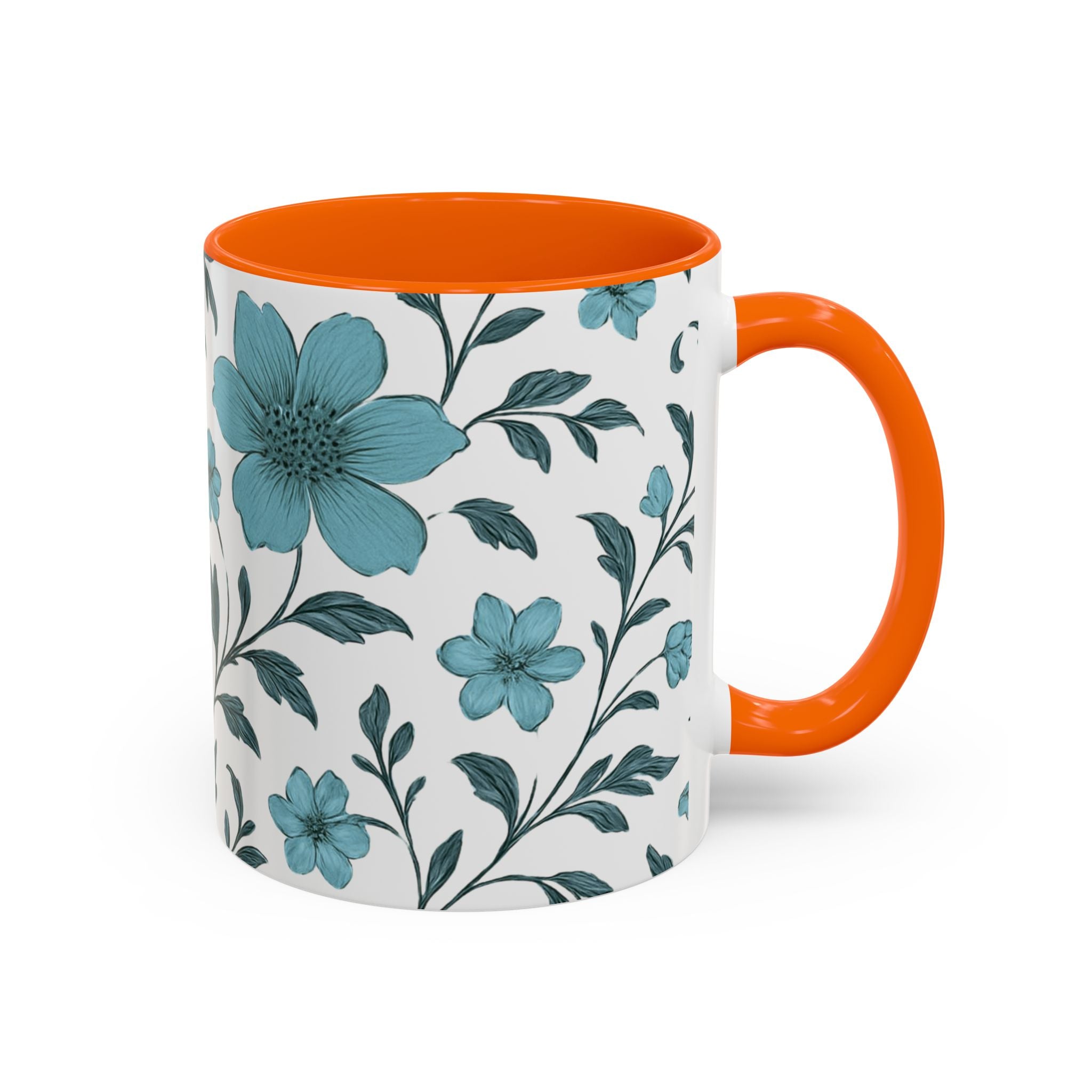 Teal Floral Accent Coffee Mug (11/15oz) – Ceramic Tea & Coffee Cup