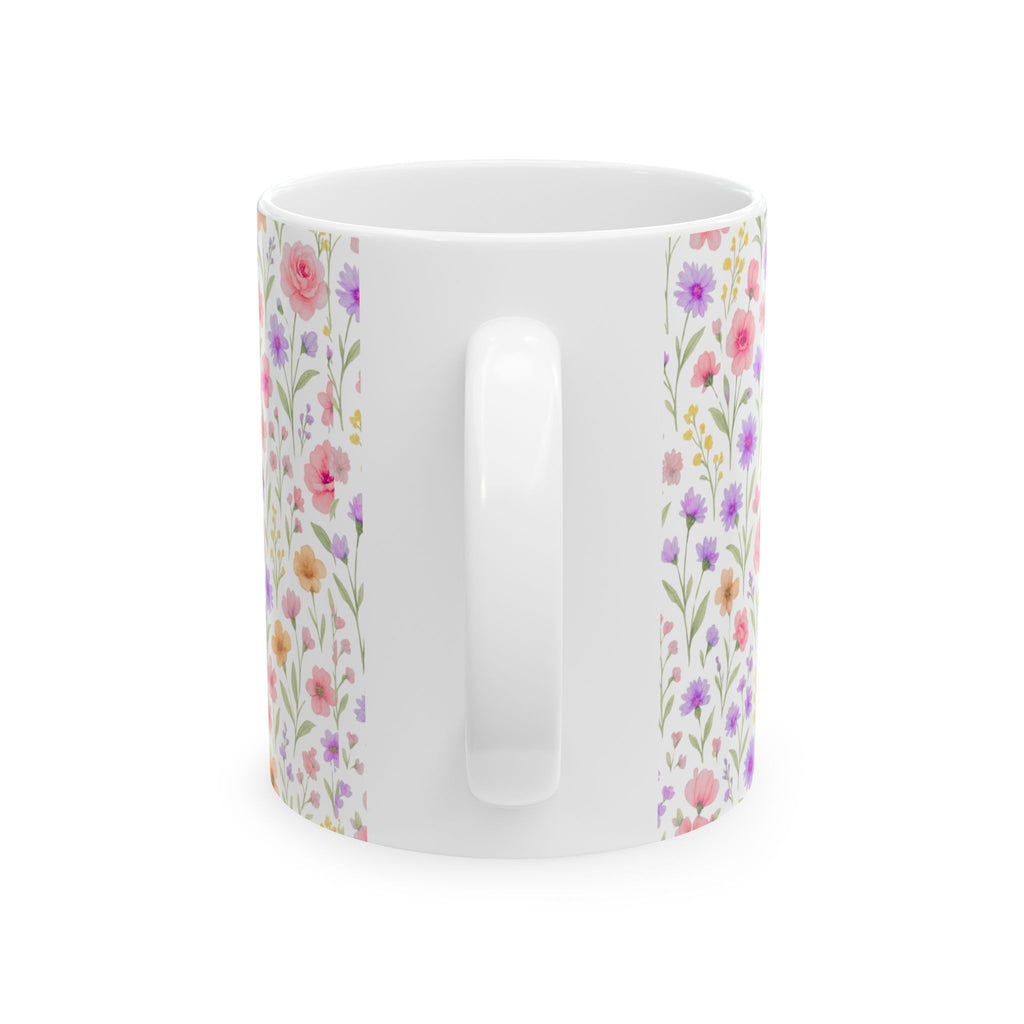 Floral Watercolor Ceramic Mug — Pink & Lavender Wildflower Pattern (11oz, 15oz)