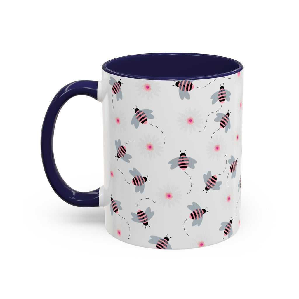 Bee Pattern Accent Coffee Mug — Cute Floral Honeybee Design, 11/15 oz