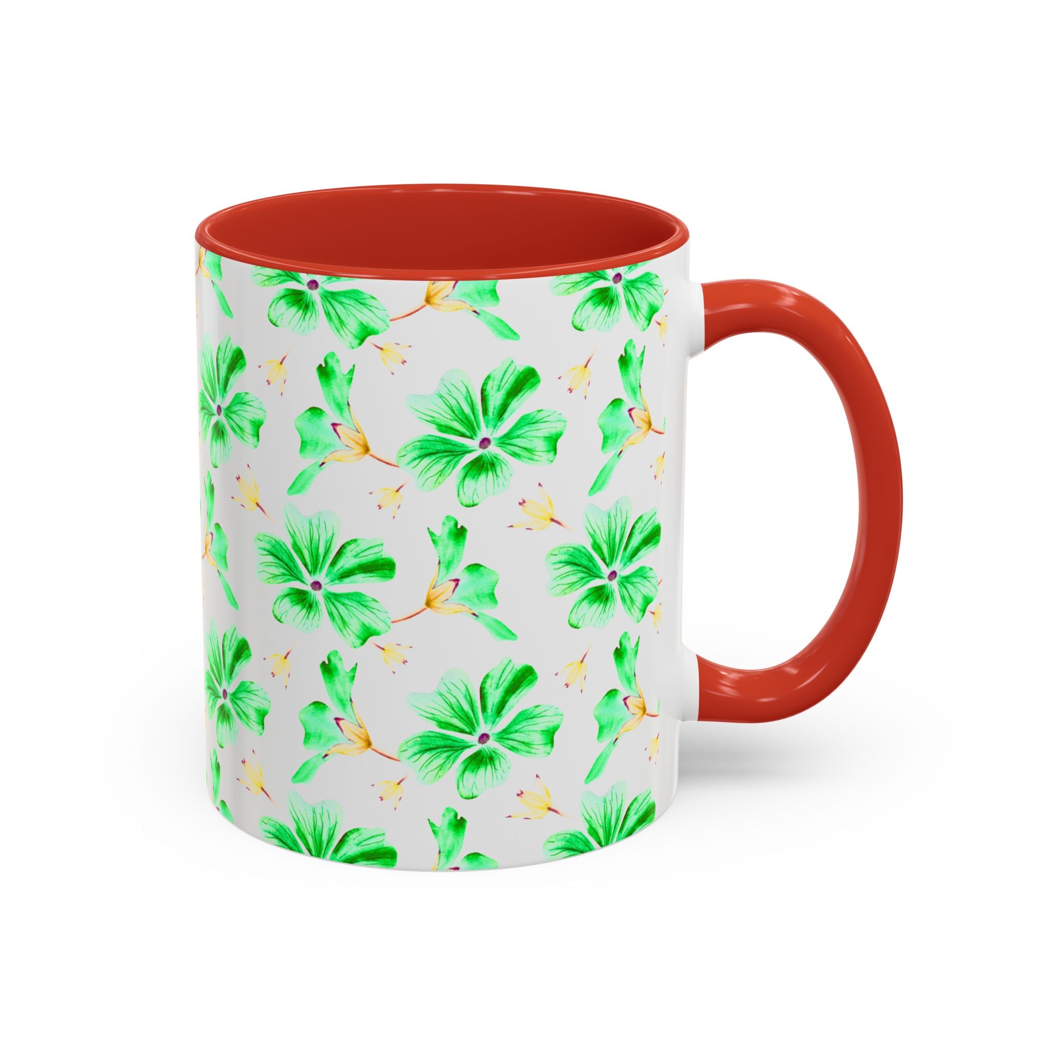 Green Watercolor Hibiscus Accent Coffee Mug – Tropical Floral Ceramic Mug