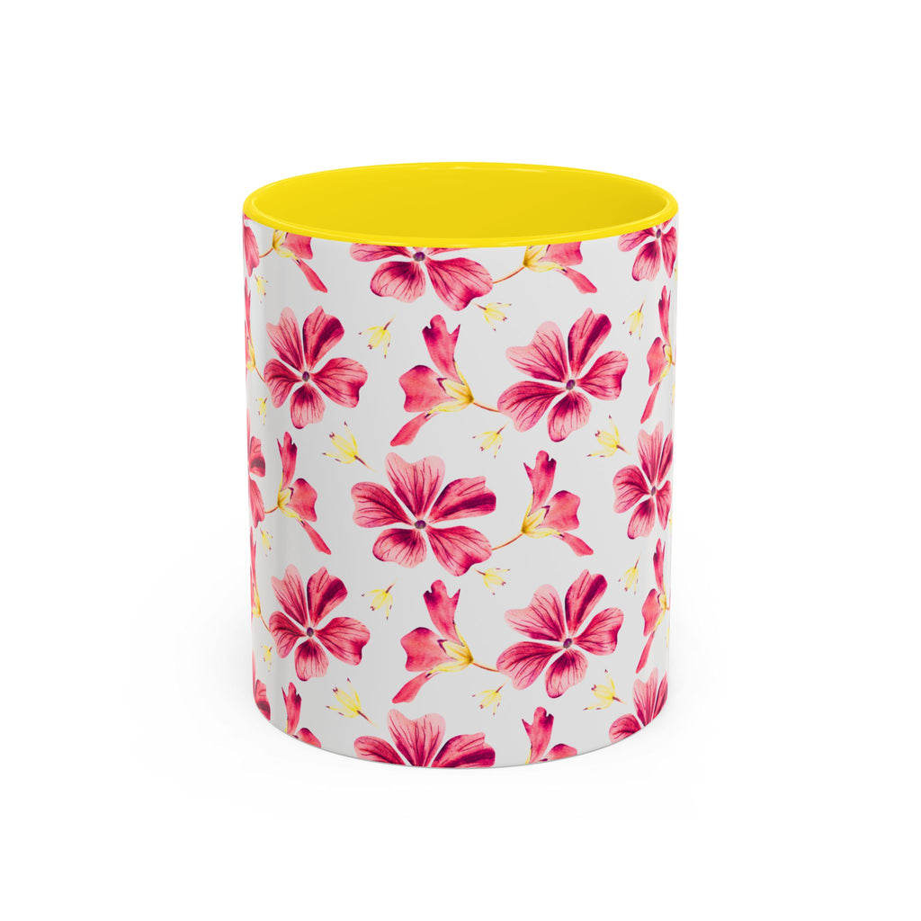 Pink Floral Accent Coffee Mug – Watercolor Hibiscus Pattern (11/15 oz)