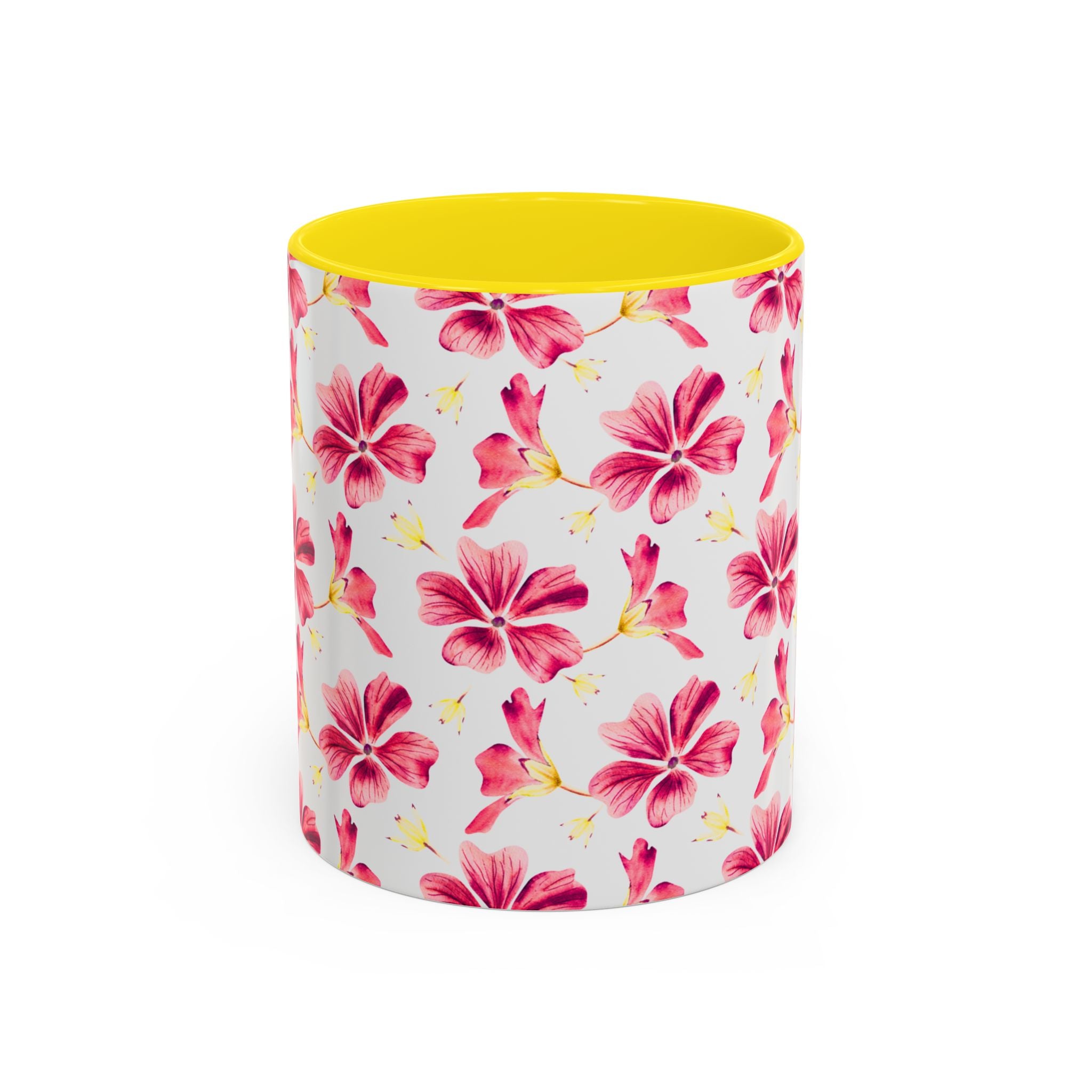 Pink Floral Accent Coffee Mug – Watercolor Hibiscus Pattern (11/15 oz)